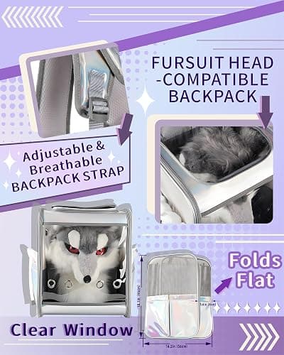 KoGing FurHead Backpack - Waterproof Foldable Fursuit Head Storage Bag for Kig Kemono Kigrumi Cosplay Furry Costume Accessories (15.7 in × 12.2 in × 18.1 in) thumbnail 3