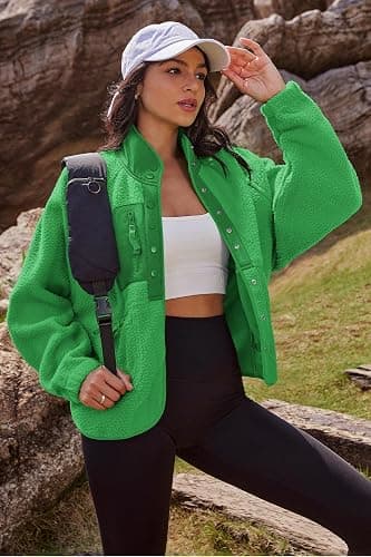 Nirovien Womens Fuzzy Fleece Jacket Button Down Sherpa Coats Casual Winter Warm Outwear with Pockets thumbnail 5