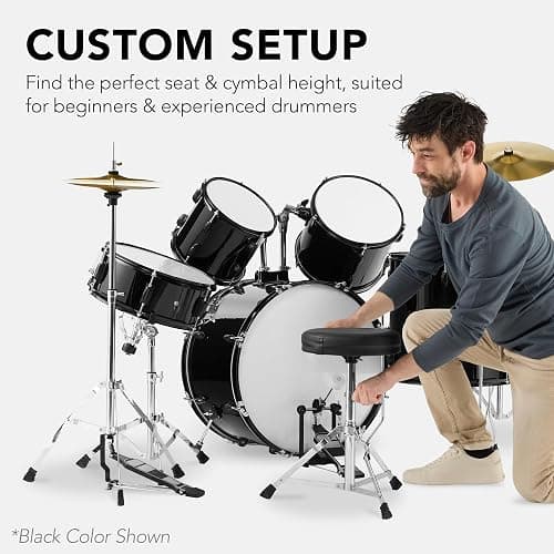 Best Choice Products 5-Piece Full Size Complete Adult Drum Set w/Cymbal Stands, Stool, Drum Pedal, Sticks, Floor Tom - Pink Sparkle thumbnail 6