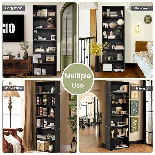 GRUSIGN 71" Tall 6-Tier Bookshelf, Large Open Display Bookcase with Ample Storage, Floor Standing Book Shelf for Living Room, Home Office, Bed Room, Black thumbnail 10