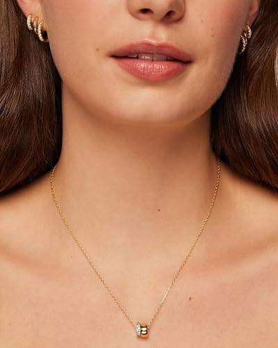 PAVOI 14K Gold Plated Pendant Necklace for Women | Two Distinct Rondelle Pendants with Cubic Zirconia | Sliding Chain Pendant | Trendy Fashion Jewelry thumbnail 2