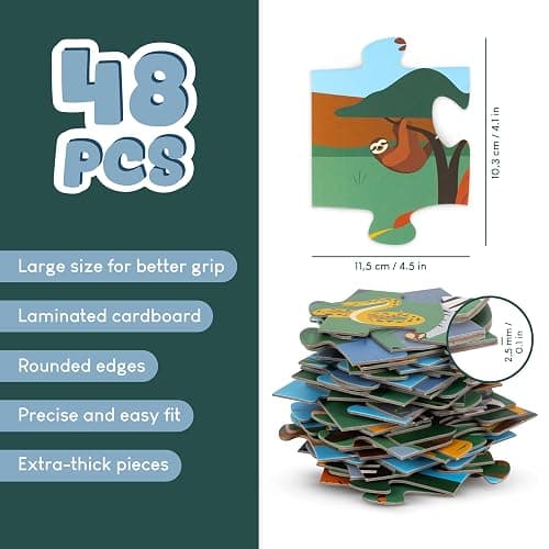 BONNYCO Giant Floor Puzzles for Kids of Jungle Animals with 48 Large Pieces. Safari Jumbo Puzzle 36.2 x 24.4 in, Gifts for Boys and Girls, Educational Kids Toys Ages 2-8 thumbnail 3