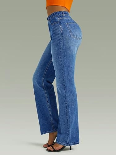 FUNUCA Straight Leg Jeans for Women,High Waisted Wide Leg Loose Microelastic Boyfriend Denim Pants thumbnail 4