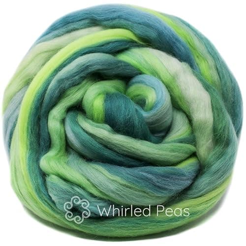 Top Notch Superfine Merino Fiber for Spinning & Felting. Super Soft Combed top roving in Stunning Color Blends, Whirled Peas thumbnail 2
