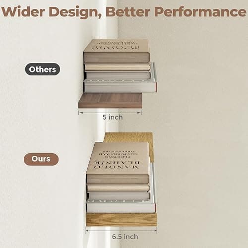 24 Inch Floating Shelves for Wall, 6.5"D Wood Storage Shelves, Oak Finish | Engineered Wood, Invisible Bracket, Large Storage, Easy Install, Hold Up to 44lbs, Living Room, Bathroom, Bedroom, Kitchen thumbnail 8
