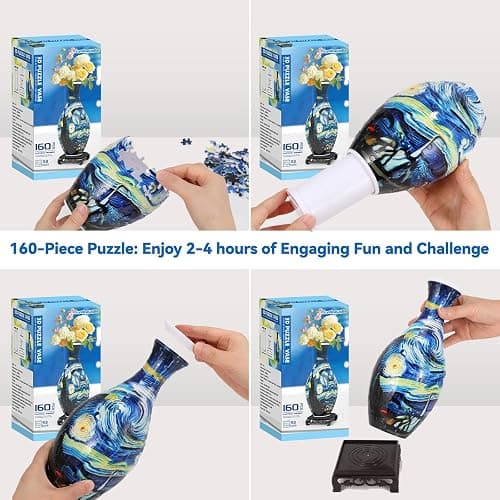 3D Puzzles Vase for Adults, Crafts for Adults, 160 Pieces Plastic DIY Unique Flower Vase with LED Light House Warming Gift Birthday Gifts for Flower Arrangements and Home Decor (Blue) thumbnail 5
