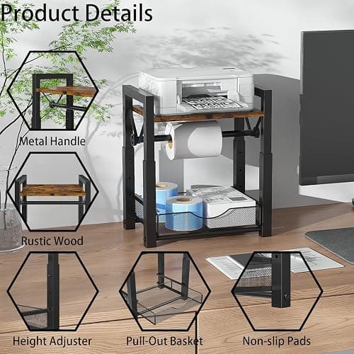Label Holder for Rolls and Fan-Fold Labels, Modern Metal Desktop Thermal Label Printer Holder with Basket Drawer, Shipping Label Organizer, Sticker Roll Dispenser for Small Business, Office, Black thumbnail 4