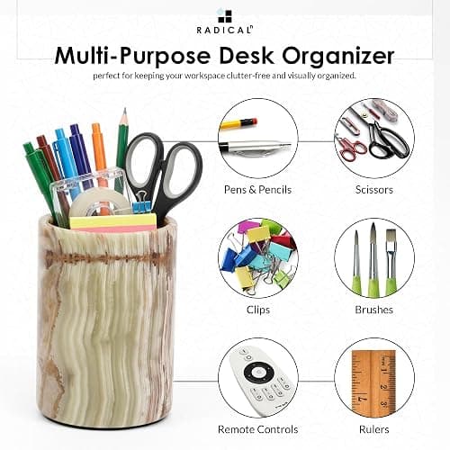 Radicaln Marble Pen Holder For Desk 4" Inches Green Onyx Handmade Stationary Holder For Office Supplies, Ideal Pencil Holders & Desk Organizer, Use for Makeup Accessories thumbnail 6