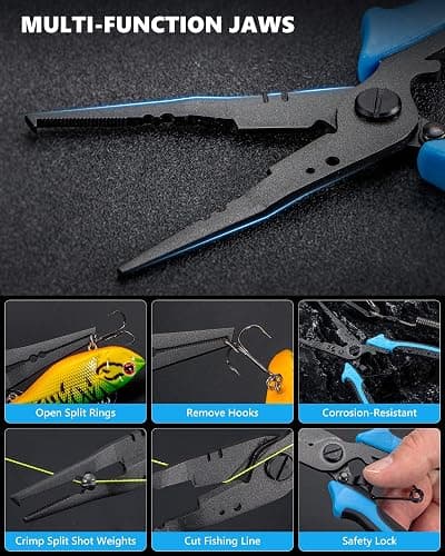 Fishing Tool Kit, Fishing Gear - Fishing Plier with Sheath, Fillet Knife, Fishing Scissors, Fish Lip Gripper, Tool Retractor, Keychain Bottle Opener, Fishing Gifts for Men thumbnail 2