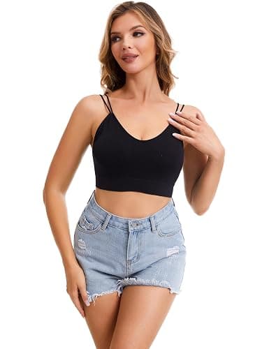 BQTQ 8 Pcs Women's Padded Bralettes V Neck Cami Bralette Seamless Sleep Bra | Mini Camisole Bras with Elastic Straps Removable Padded Bra, V-neck Tube Top Bra Basic Everyday Sleeping Bra Multipack thumbnail 6