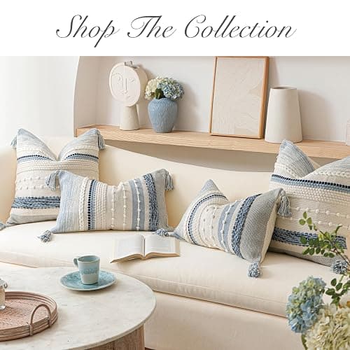 BlissBlush Coastal Blue Decorative Lumbar Pillow Cover 14x36 Boho Long Body Pillow for Bed Farmhouse Lumbar Throw Pillow for Couch Modern Accent Textured Throw Pillowcase thumbnail 6