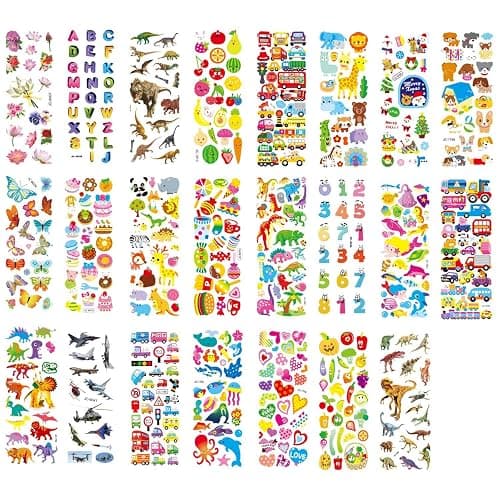 24 Sheets 3D Puffy Stickers for Kids Toddlers Bulk, Small Children Party Bag Sticker Variety Pack for Preschool Teacher, Boy Girl Rewards Crafts Scrapbooking Gifts (Dinosaur Animal Car Flower Heart) thumbnail 2