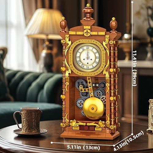 Retro Clock Building Block Set for Adults, Linkable Mechanical Pendulum Clock Building Brick Kit Compatible with Lego, Vintage Toy for Home Decor, Gifts for Kid and Adult 8-12（751PCS） thumbnail 3
