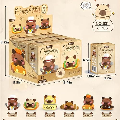 TIM CHESS 6 Set Cute Capybara Building Blocks Set, Mini Bakery Figurine Toy | Micro Brick Bakery Bread Model Kits Party Favors Stocking Stuffers Desk Decor thumbnail 3