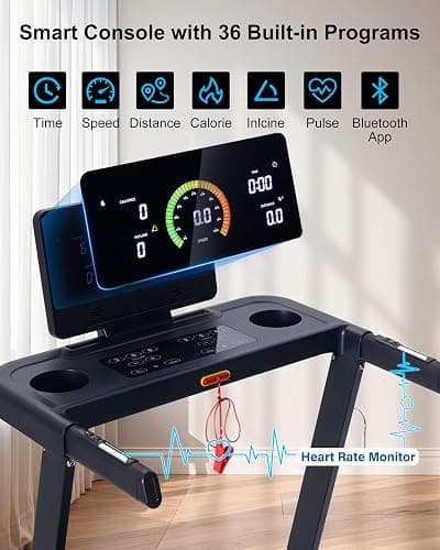 ATEEDGE Treadmill with Auto Incline, 20% Incline, 3.0HP, 10 MPH Running Machine, 18.5" Wide Belt, 350 lbs Capacity, Treadmill for Home with Bluetooth App thumbnail 2