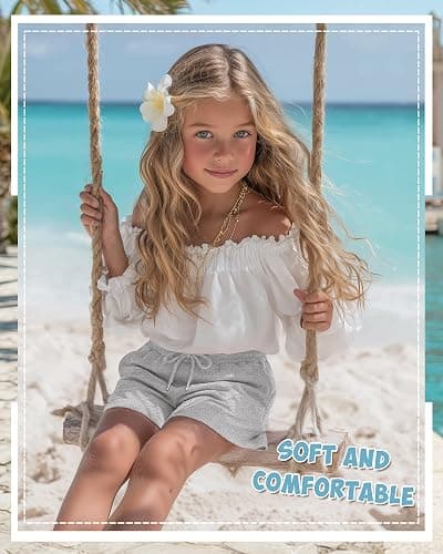 YooAurvox Girls' Shorts Kids Summer Ruffled Drawstring Casual Athletic Pants Teen Loose Sweat Shorts with Pockets 5-14 Years thumbnail 2