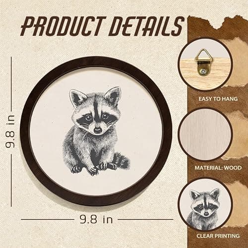 SkyCozy Raccoon Animal Nursery Framed Wall Art Decor, Neutral Baby Raccoon Trash Panda Wild Animal Round Wooden Hanging Wall Decor for Kids Boy Girl Nursery Room Bedroom Playroom, 10x10 Inch thumbnail 7