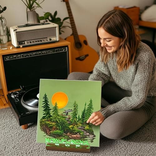 DREAMFORT Now Playing Vinyl Record Stand Light up Record Holder Wooden Acrylic for Vinyl Album Display and Storage Adjustable Brightness Vintage Music Decor(Heart) thumbnail 2