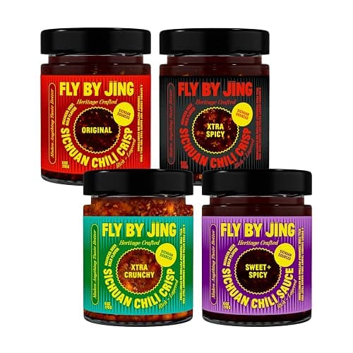 FLYBYJING Chili Crisp Bundle: Four Premium Chili Sauces Good on Noodles, Proteins, Veggies & Everything - Spicy, Savory, Crunchy Vegan Hot Sauces, Great Gift for Foodies 6oz (Pack of 4) - Image 1