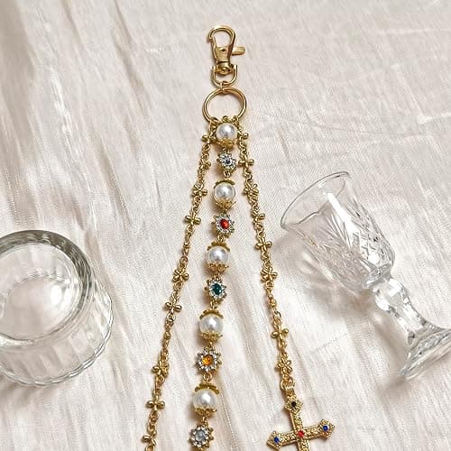 UDPP Punk Wallet Chain with Rhinestone Flower & Pearl, Layered Pants Chains Key Chain Pocket Chains Gifts for Women Men thumbnail 5