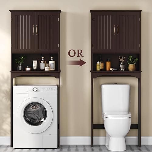 Yaheetech Over The Toilet Storage with 2 Doors & Adjustable Shelf, Free Standing Toilet Rack Wooden Space-saving Collect Cabinet, Bathroom Furniture, 9Dx24.5Wx66H Inches, Espresso thumbnail 9
