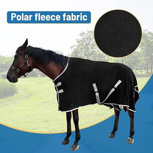 Horse Cooler & Fleece Blankets for Horses, Polar Fleece Cooling Blankets, Sheets, Horse Exercise Sheet, Rugs Standard Neck (Black, US 81 in(EU 155 cm)) thumbnail 3