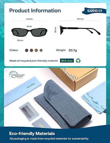 SOJOS Retro Rectangular Polarized Sunglasses Women Men CARAPACE | SOJOS Ocean Collection, narrow 90s square design, UV400 lenses, lightweight durable build thumbnail 3