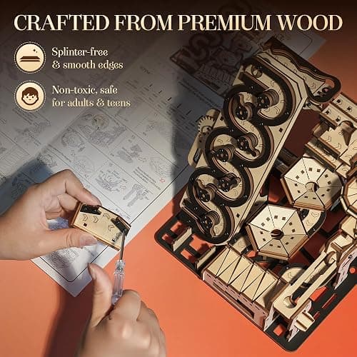 3D Motorized Wooden Puzzle - Mechanical Steel Ball Run Building Kit for Adults & Teens | DIY Engineering Brain Teaser with Electric Track | Kinetic Art Home Decor Gift​ thumbnail 5