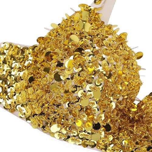 Sholeno Womens Shiny Sequins Glitter Underwire Push Up Bra Tops Belly Dance Costume thumbnail 5