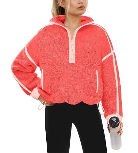 Yanekop Womens Quarter Zip Pullover Sherpa Fleece Jacket Oversized Zip Up Sweatshirt Half Zip Pullover Fuzzy Outerwear - Image 1