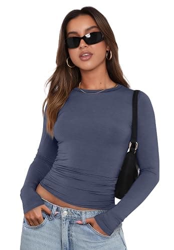 XIEERDUO Women's Long Sleeve Crew Neck Slim Fit T Shirts 2024 Y2k Clothes Basic Going Out Tops 3 Pack/2 Pack thumbnail 2