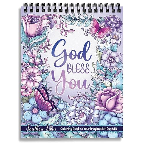 Flowers Patterns Hardcover Pages Poster God Bless You Spiral Coloring Book for Adults with Inspirational Bible Phrases Motivational Scripture Quotes Mindfulness Relaxing - Image 1