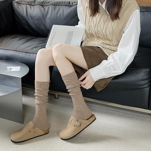 COZYOFFI Womens Slouch Long Socks: 4 Pairs Boot Socks Pairs with Sneakers - Knit Ribbed Fabric thumbnail 2