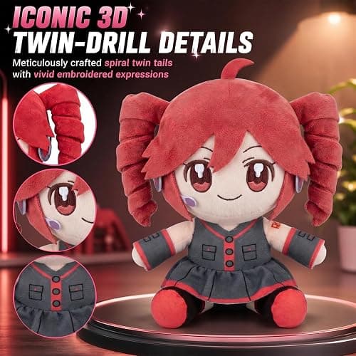 Collectible Pink Drill Twin Tail Girl Plush 22cm, Cute Anime Plush Character with 3D Twin-Drill Hair, Red and Black Outfit Figure Stuffed, Soft Anime Plushie Pillow Gift for Fans & Collectors thumbnail 3