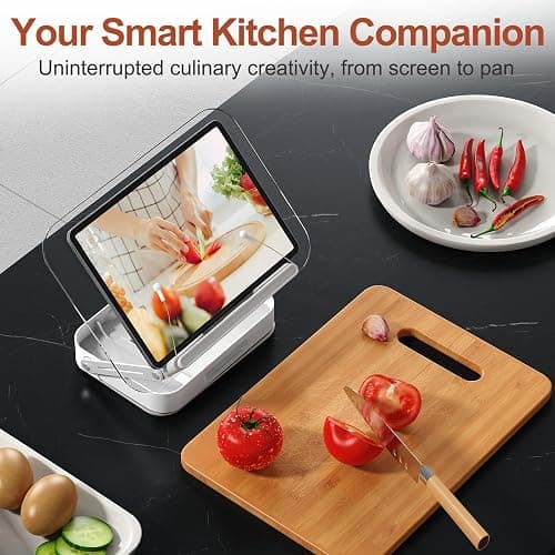 Acrylic Book Stand with Storage, Adjustable Book Holder for Reading with 360° Rotating Bases, Foldable Desktop Riser Stand, Elastic Clips for Cookbook Recipe Magazines Tablets, Laptops (Clear) thumbnail 9
