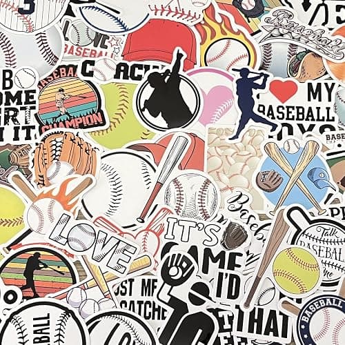 AOWDIAO 50 Pcs Baseball Stickers – Waterproof Vinyl Decals for Water Bottles, Laptops – Baseball Party Favors and Gifts for Kids & Teens thumbnail 3
