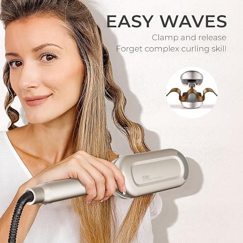 Curling Iron Hair Crimper Waver - TYMO ROVY Beach Waves Curling Wand, Ionic Deep Waver Hair Curler Tool with Ceramic 3 Barrel for Women, Dual Voltage, Anti-Scald, Easy to Use, Elegant Gold, 1.25 Inch thumbnail 2
