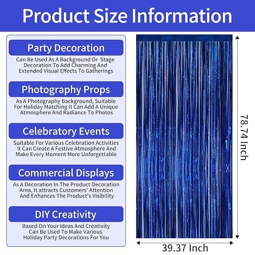 Picoway 4 Pack Foil Fringe Tinsel Backdrop Curtains, Birthday Engagement Bachelorette Party Decorations, Photo Booth Props Door Streamers Curtain (Blue) thumbnail 3
