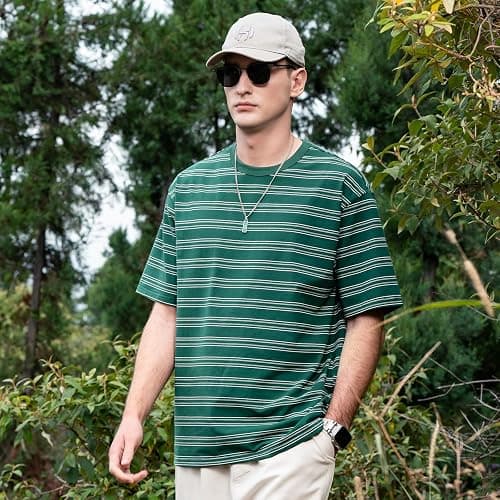 ZVX Men's Stripe Short Sleeve T-Shirt Mens Classic Casual Stripe Loose Shirts thumbnail 7