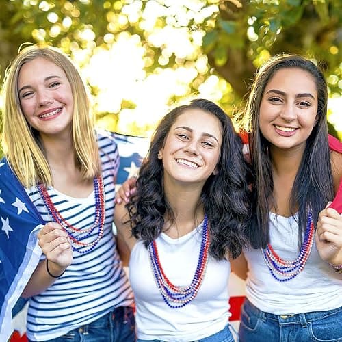 JULBEAR 4th of July Beads Necklaces, 30Pcs Red Silver Blue Metallic Beaded Necklaces for Patriotic Crafts Independent Day Party Favors Masquerade DIY Accessories - Patriotic Style thumbnail 2