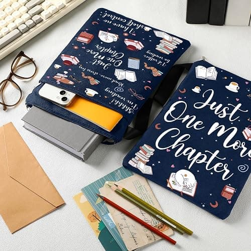 Feifeiya 2 Pcs Book Sleeves, Just One More Chapter | Washable, Canvas Book Cover Pouches with Zipper, with Front Pocket, Gift for Readers and Lovers, Fits Hardcover Books thumbnail 5