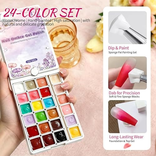 AOBOO 24 Well Mini Ombre Gel Nail Polish Kit - 24 Color Travel Size Soak Off UV LED Gel Polish Set with High Pigment for Gradient & Sponge Effect - Portable DIY Manicure Art Tool thumbnail 2