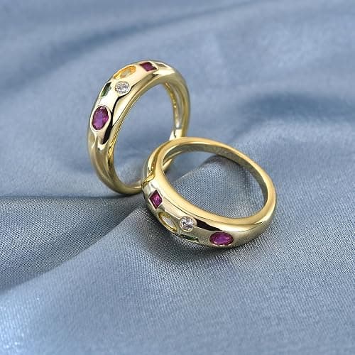 AllenCOCO Chunky Gold Plated Rings for Women - Trendy Cubic Zirconia 14k Gold Filled Stackable Rings thumbnail 2
