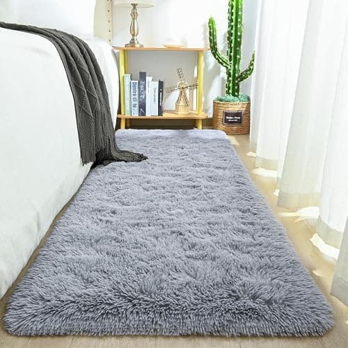 Keeko Small Bedroom Runner Rug 2x6, Grey Fluffy Bedside Rugs for Kids Room Living Room Shag Entryway Throw Rug Fuzzy Indoor Area Carpet Cute Rugs for Boy Baby Girl Room Nursery Dorm Decor thumbnail 2