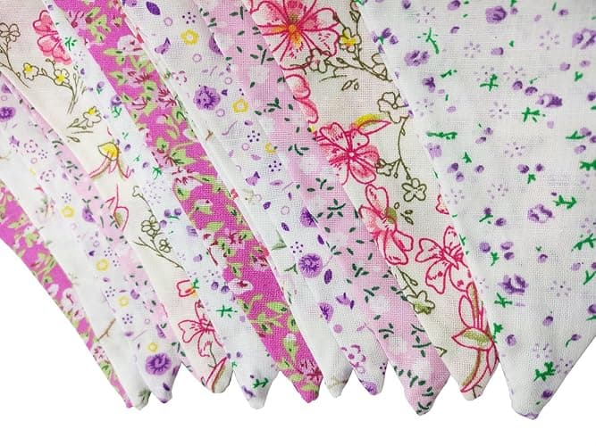 LOVENJOY Pink Floral 100% Cotton Bunting Banner for Girls Shabby Chic Wedding Birthday Decoration thumbnail 4