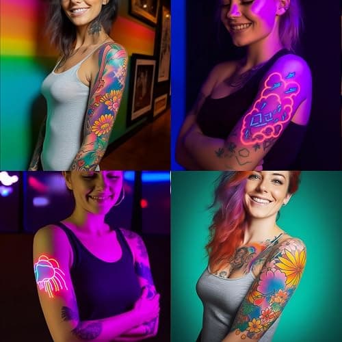 Temporary Tattoo Marker for Skin, 15 Colors Tattoo Pen + 50 Stencils for Painting + 43 Henna Tattoo Sticker, Glitter & Matte & Neon Glow Face Body Paint Markers for Teens and Adult thumbnail 8