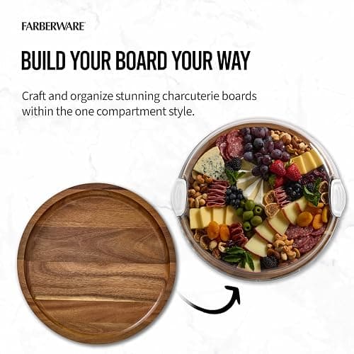 FARBERWARE Build-a-Board Cutting Board with Single Compartment and Clear Locking Lid for Charcuterie, Snacks, and More, Acacia thumbnail 10