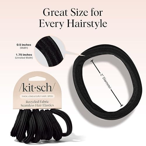 Kitsch Hair Ties No Damage - Strong, Stretchy Hair Bands | Soft Nylon Ponytail Holders, Snag-Free Rubber Bands, Perfect for Updos & Braids | Ideal Gifts for Women - Black, 8pcs thumbnail 5