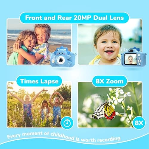 Kinderkamera, HiMont Digitalkamera Kinder mit 32GB TF-Karte & 2.0”-Bildschirm, 1080P Kinder Kamera & Selfie-Videokamera, Geschenke für Geburtstag Weihnachten, Spielzeug für 3-12 Mädchen Jungen (Blau) thumbnail 3