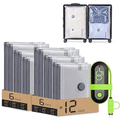 Vacbird Travel Vacuum Bags with USB Electric Pump, 12 Pack Vacuum Bags for Travel, Compression Vacuum Packing Bags for Luggage & Suitcase, Space Saving Travel Bags for Clothes and Clothing,Carry-On - Image 1